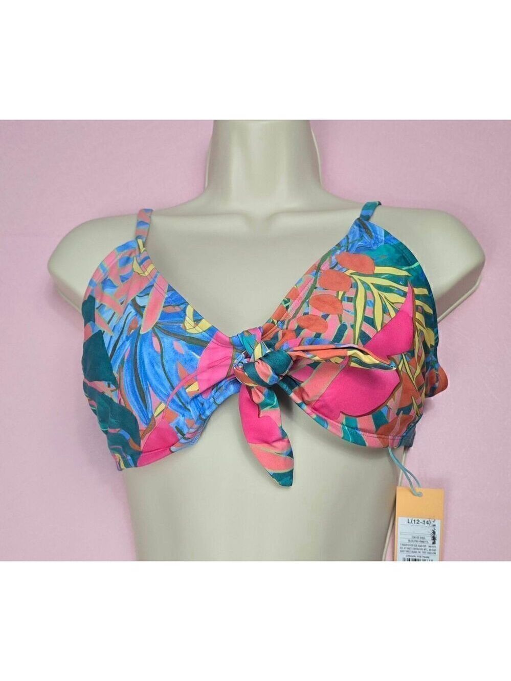 Kona Sol Tropical Print Tie Front Bikini Top Small